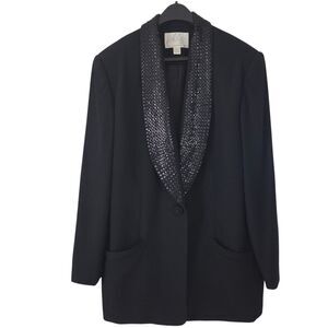 Lord & Taylor Vintage Plus Size 18W Black Blazer Sequin Lapel Party Jacket Lined